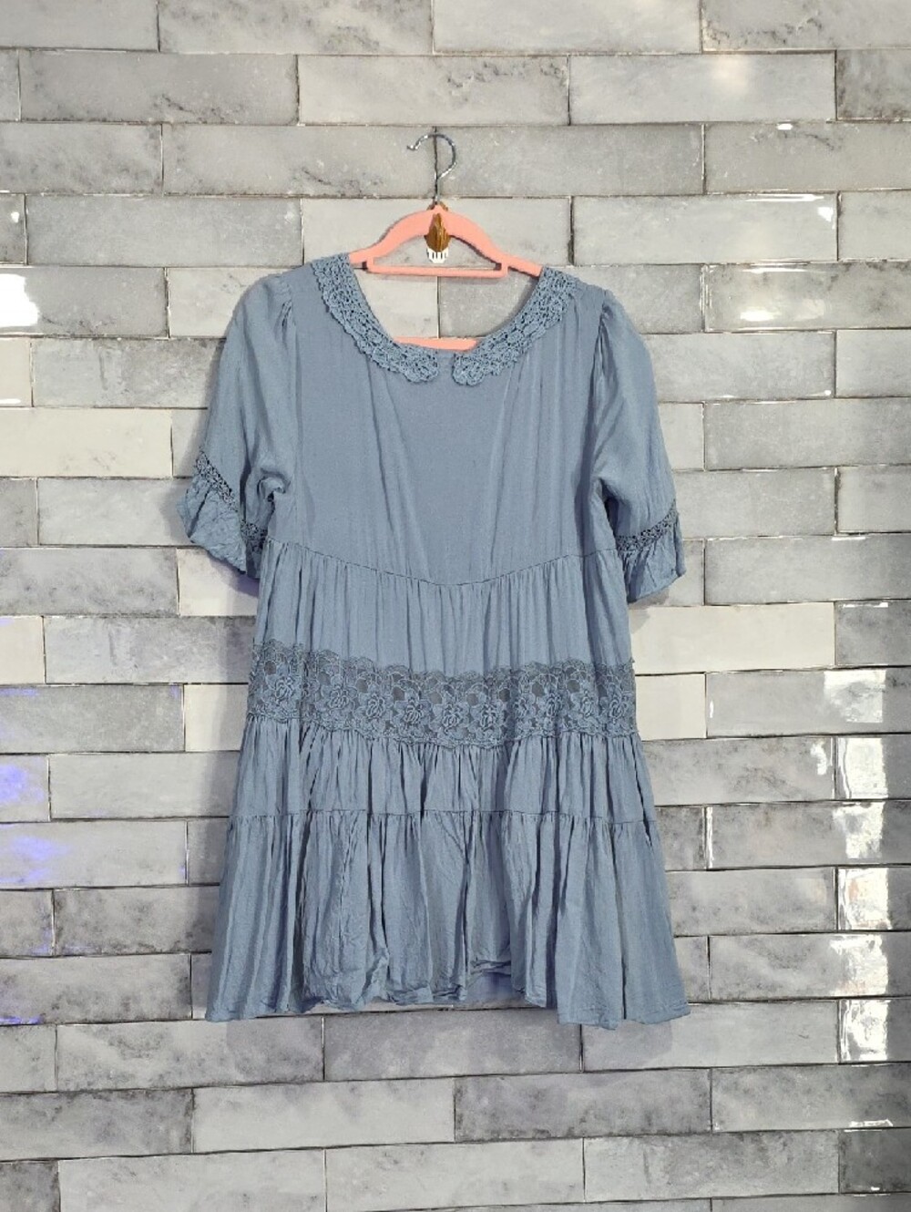 Altar'd State Sky Blue Crochet And Lace Detail Mini Dress Size Large - Picture 2 of 4